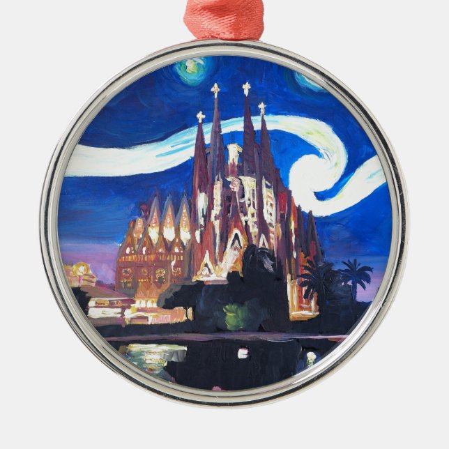 Starry nights at Sagrada Familia in Barcelona Metal Ornament (Front)