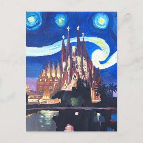 Starry nights at Sagrada Familia in Barcelona Postcard