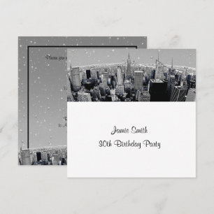 Starry NYC Etched Fisheye Gray Skyline Birthday SQ Invitation