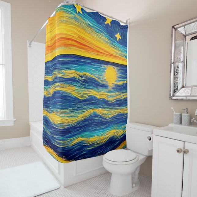 Starry Ocean Night Sky Shower Curtain (In Situ)