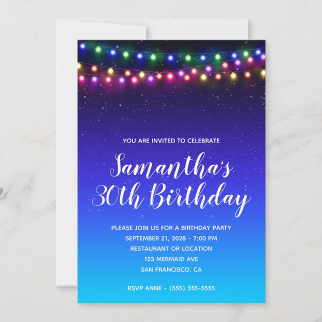 Starry Ombre Street Lights 30th Birthday Invitation (Front)