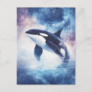 Starry Orca Whale Galaxy Night Postcard