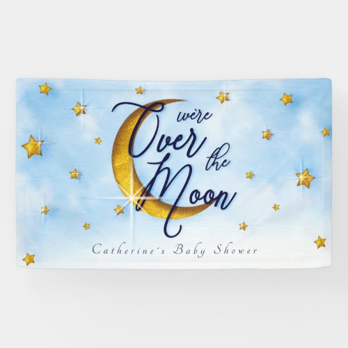 Starry Over The Moon Blue Gold Baby Boy Shower Banner