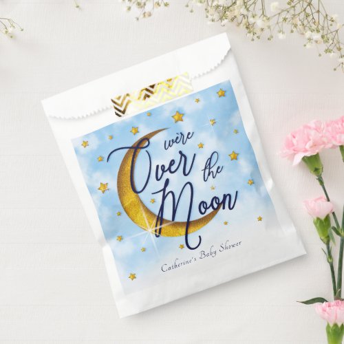 Starry Over The Moon Blue Gold Baby Boy Shower Favor Bag