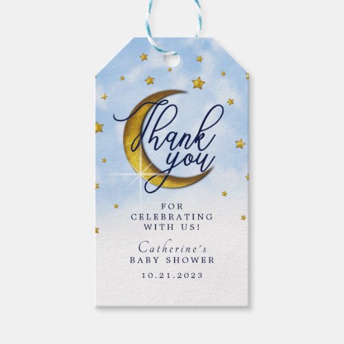 Starry Over The Moon Blue Gold Baby Shower Gift Tags