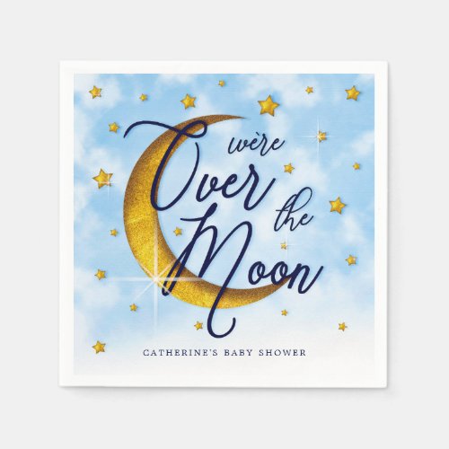Starry Over The Moon Blue Gold Baby Shower Napkins