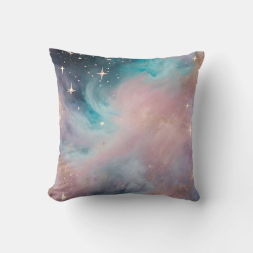 Starry pastel night throw pillow