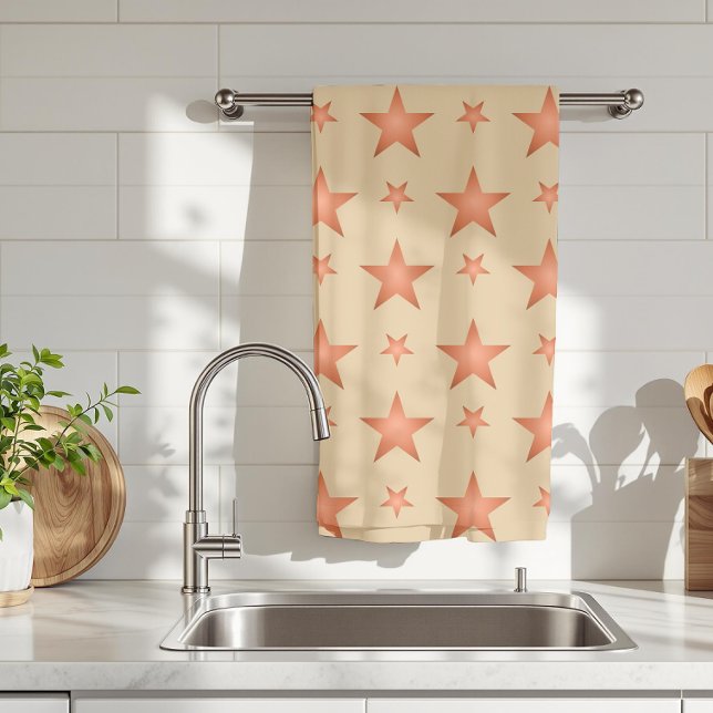 Starry pattern in gradient terracotta orange  kitchen towel (Creator Uploaded)
