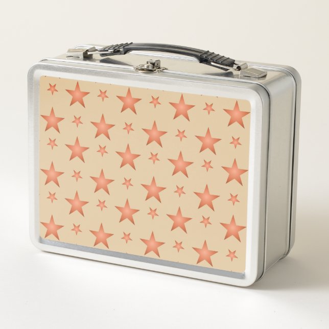 Starry pattern in gradient terracotta orange  metal lunch box (Front)