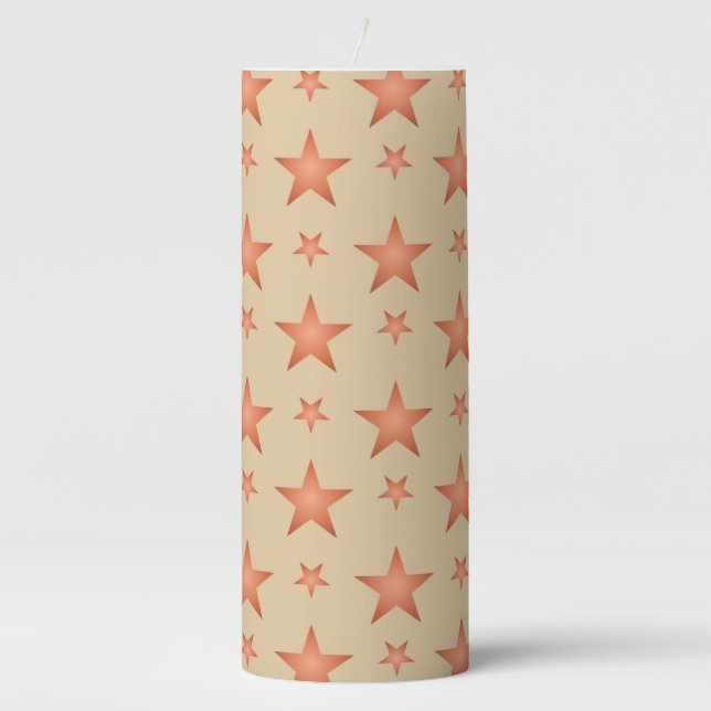 Starry pattern in gradient terracotta orange  pillar candle (Front)