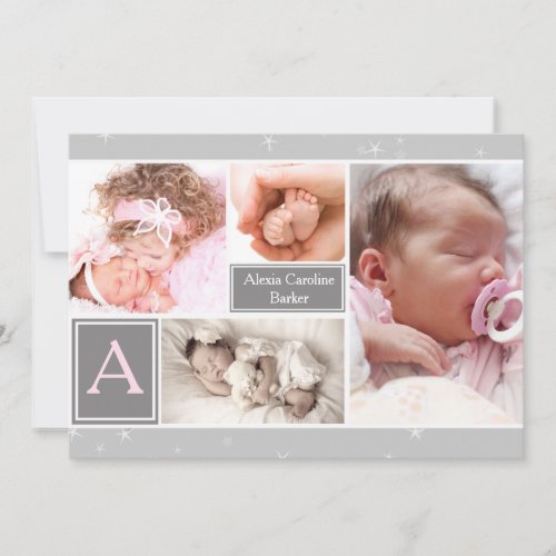 Starry Photo Collage Birth AnnouncementHoliday Holiday Card
