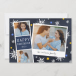 Starry Photobooth | Hanukkah Photo Collage Card<br><div class="desc">Cute Hanukkah photo card features a photo booth strip with two photos and a navy blue text panel, plus an instant camera-inspired snapshot with a handwritten caption. Personalize with the year and your family name or custom message, on a navy blue background dotted with hand drawn snowflakes and blue and...</div>