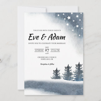 Starry Pine Forest Watercolor Winter Wedding Invitation