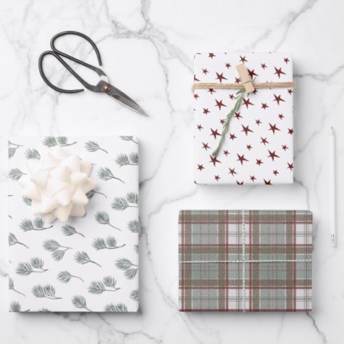 Starry Pines Cabin Plaid Wrapping Paper Sheets
