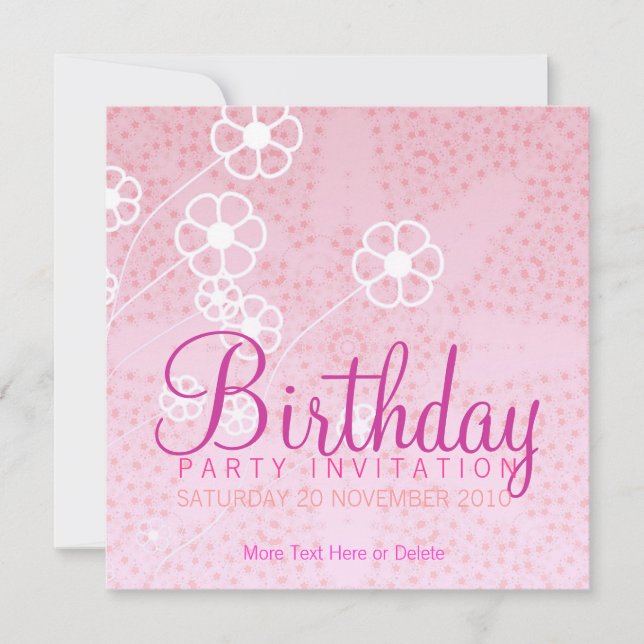 Starry Pink Party Birthday Invitation (Front)