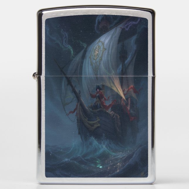 Starry Pirate Ghost Ship Zippo Lighter (Front)
