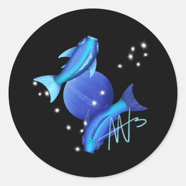Starry Pisces Neptune Zodiac Classic Round Sticker (Front)