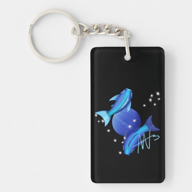 Starry Pisces Neptune Zodiac Keychain (Front)