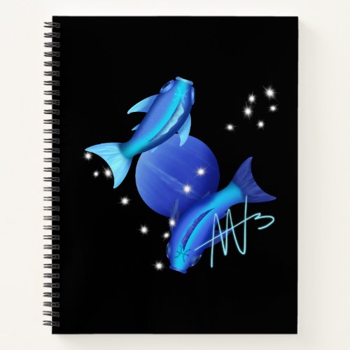 Starry Pisces Neptune Zodiac Spiral Notebook