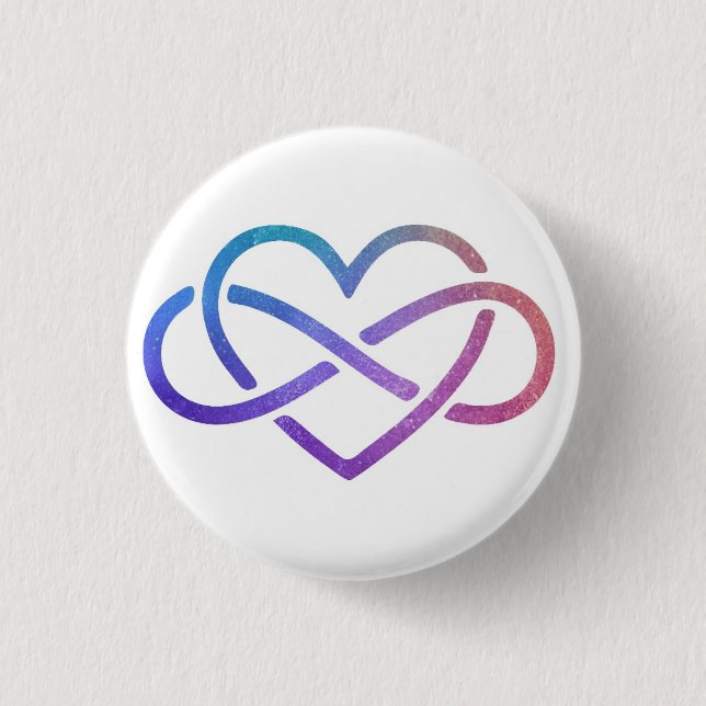 Starry Polyamory Infinity Heart Button Pin (Front)
