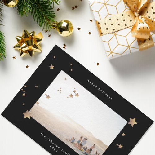 Starry Premium Black Onyx Christmas Photo Happy Holiday Card