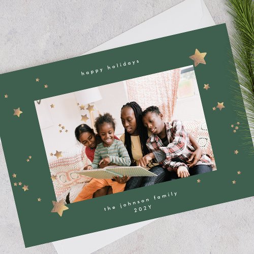 Starry Premium Emerald Onyx Christmas Photo Happy Holiday Card