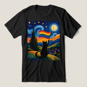 Starry Pride Night Cat Van Gogh Style Rainbow Tri-Blend Shirt