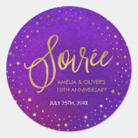Starry Purple Gold Any Year Anniversary Classic Round Sticker