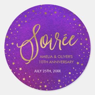 Starry Purple Gold Any Year Anniversary Classic Round Sticker
