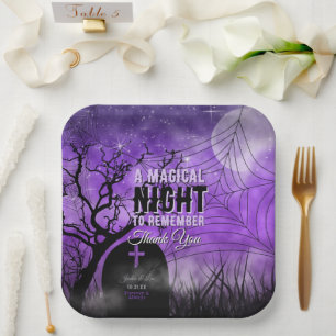 Starry Purple Goth Graveyard Full Moon Paper Plates