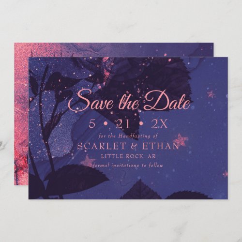 Starry Purple Night Alternative Gothic Floral Save The Date