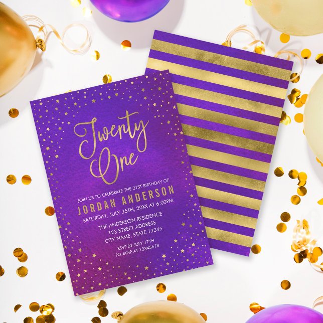 Starry Purple Watercolor 21st Birthday Invitation (Creator Uploaded)