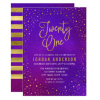 Starry Purple Watercolor 21st Birthday Invitation