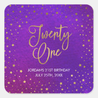 Starry Purple Watercolor 21st Birthday Square Sticker
