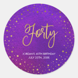 Starry Purple Watercolor 40th Birthday Classic Round Sticker