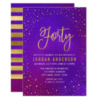 Starry Purple Watercolor 40th Birthday Invitation