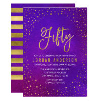 Starry Purple Watercolor 50th Birthday Invitation