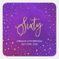 Starry Purple Watercolor 60th Birthday Square Sticker