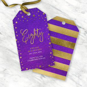 Starry Purple Watercolor 80th Birthday Party Gift Tags