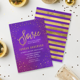 Starry Purple Watercolor Soiree Birthday Invitation