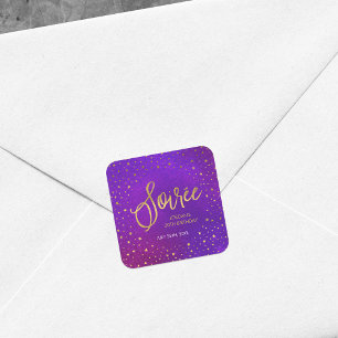 Starry Purple Watercolor Soiree Birthday Square Sticker