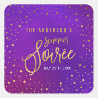 Starry Purple Watercolor Summer Soiree Square Sticker