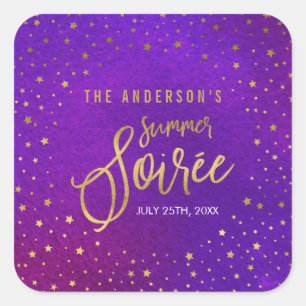 Starry Purple Watercolor Summer Soiree Square Sticker