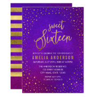 Starry Purple Watercolor Sweet 16 Birthday Card