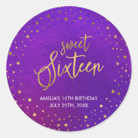 Starry Purple Watercolor Sweet 16 Birthday Party Classic Round Sticker