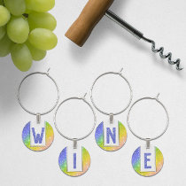 Starry Rainbow 🌈 Blue Watercolor Monogram  Wine Charm