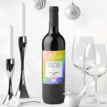 Starry Rainbow Watercolor Monogram CELEBRATE Love Wine Label