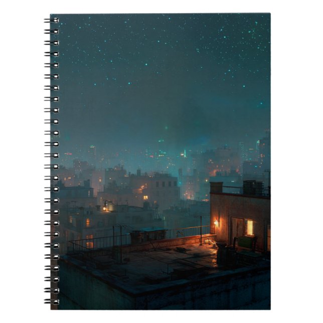 Starry Rooftop City Night Notebook (Front)