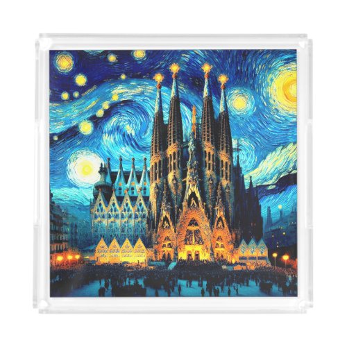 Starry Sagrada Familia Barcelona Acrylic Tray