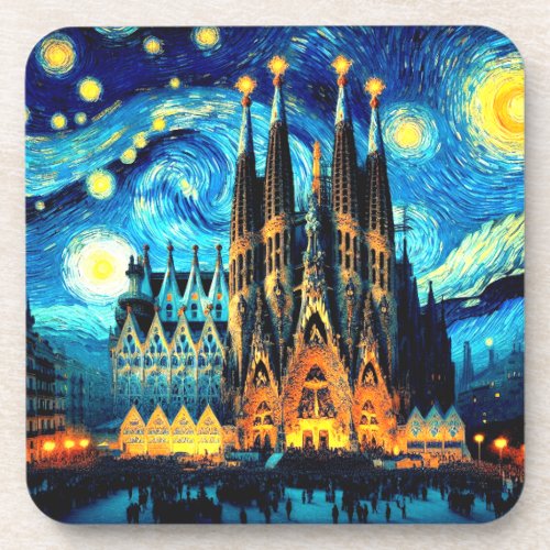 Starry Sagrada Familia Barcelona Beverage Coaster